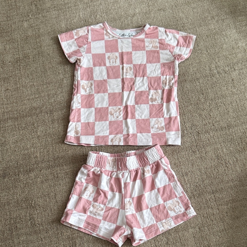 Pink Checkered Minnie Mouse Disney bamboo set 12-18M